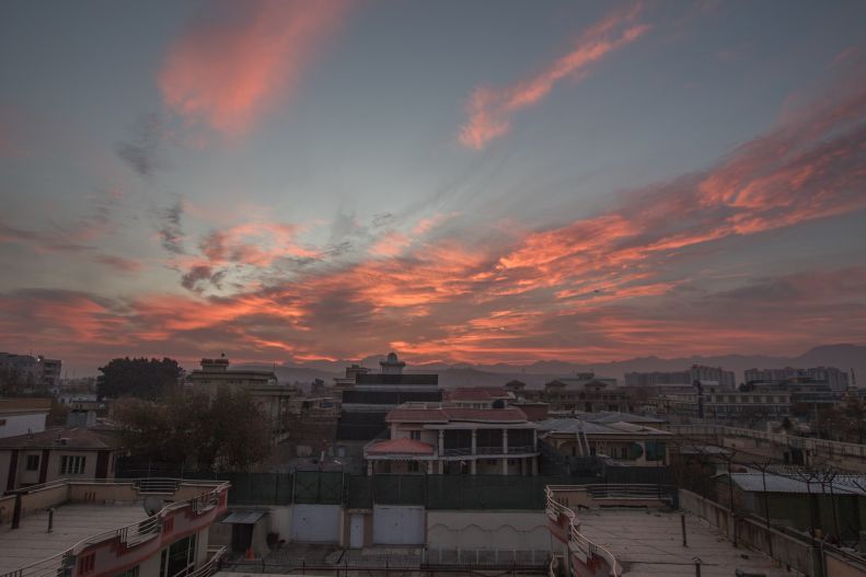 Kabul at sunset, pink sky