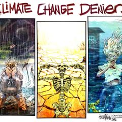 Pedro X. Molina cartoon depicting climate change deniers suffering