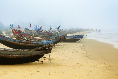 Fishing boats on the beach in Vietnam