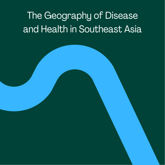 An abstract image of a river, with the text "The Geography of Disease and Health in Southeast Asia"