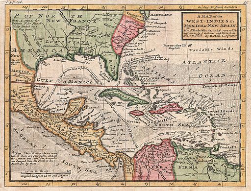 Old map of caribbean and part of Latin America