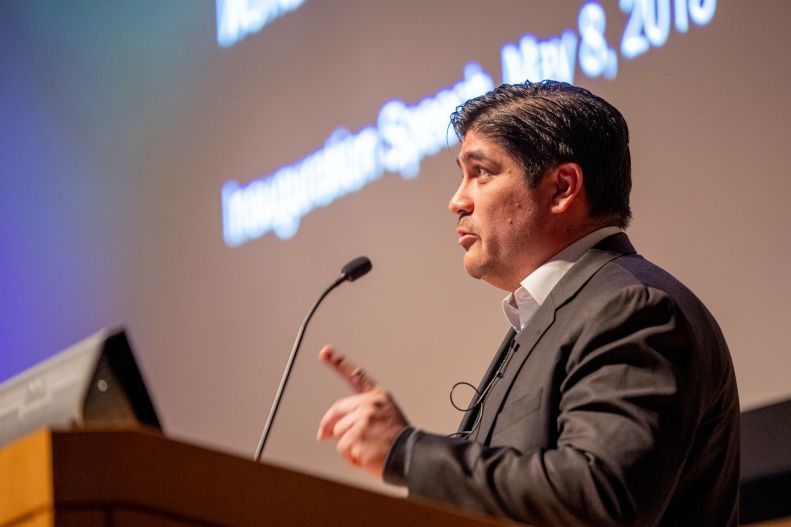 President Alvarado speaking. Bartels lecture: Carlos Alvarado Quesada, March 22, 2023. Photo: Simon Wheeler