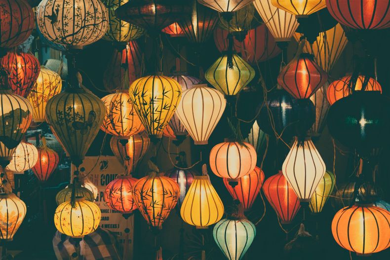 Vietnamese lanterns hanging. 