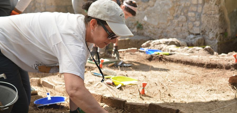 Person gardening at Pompeii
