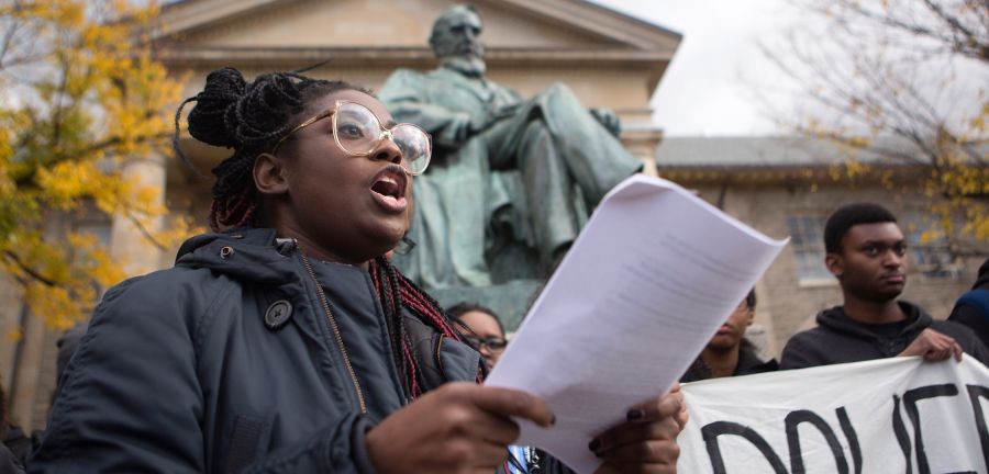 Black student at protest on Cornell campus