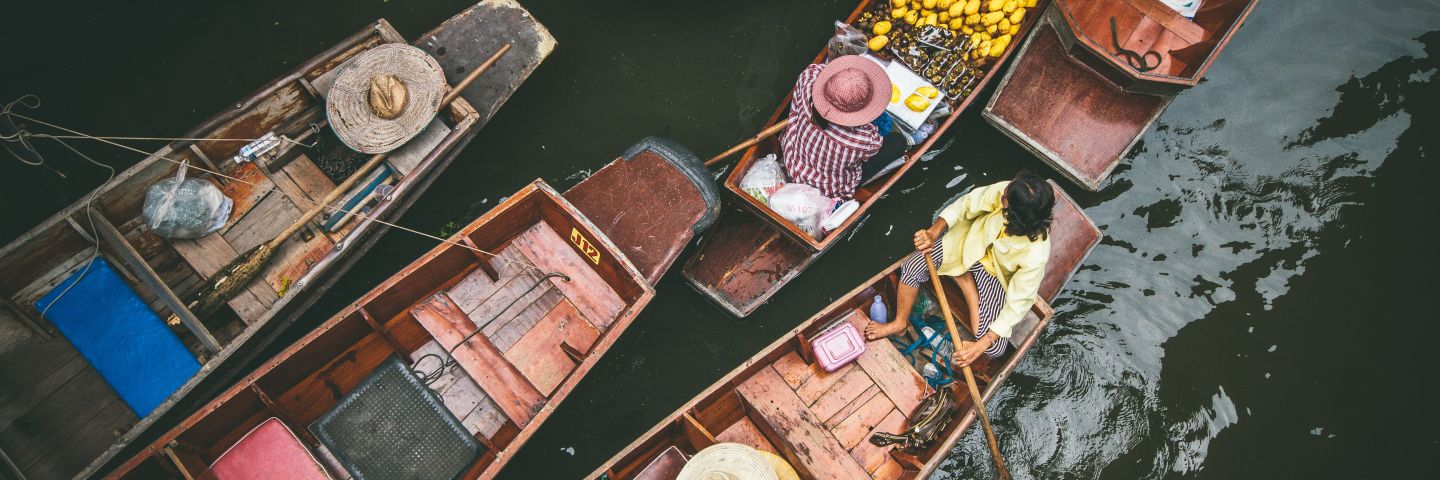 Top of floating market boats in Thailand