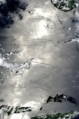 An image from NASA's Visible Earth satellite, showing internal waves in the Banda Sea, Indonesia