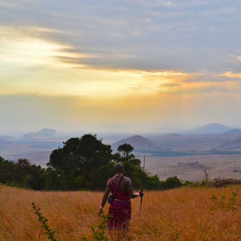 African person walking in a field