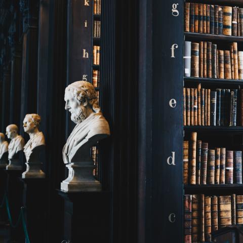 Sculptures in a law library