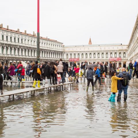 San Marco Square in Venice Flooded from High Water