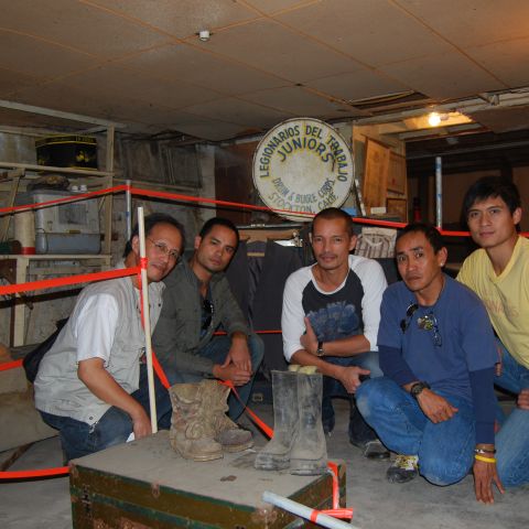 Magno Rubio cast members visit a recreated bunkhouse with materials found in manongs’ trunks in the Daguhoy Lodge of the Legionarios del Trabajo, one of the oldest Filipino American fraternal lodges in the U.S. 