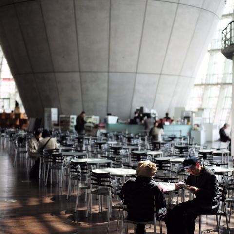 Couple at table in National Art Center, Tokyo