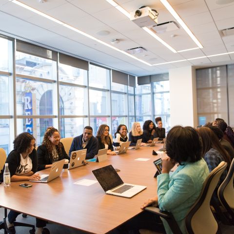 Groups of people having a discussion