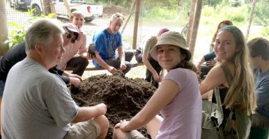 Ken Roberts with Cornell students on a reforestation project in Ecuador's Amazon region.